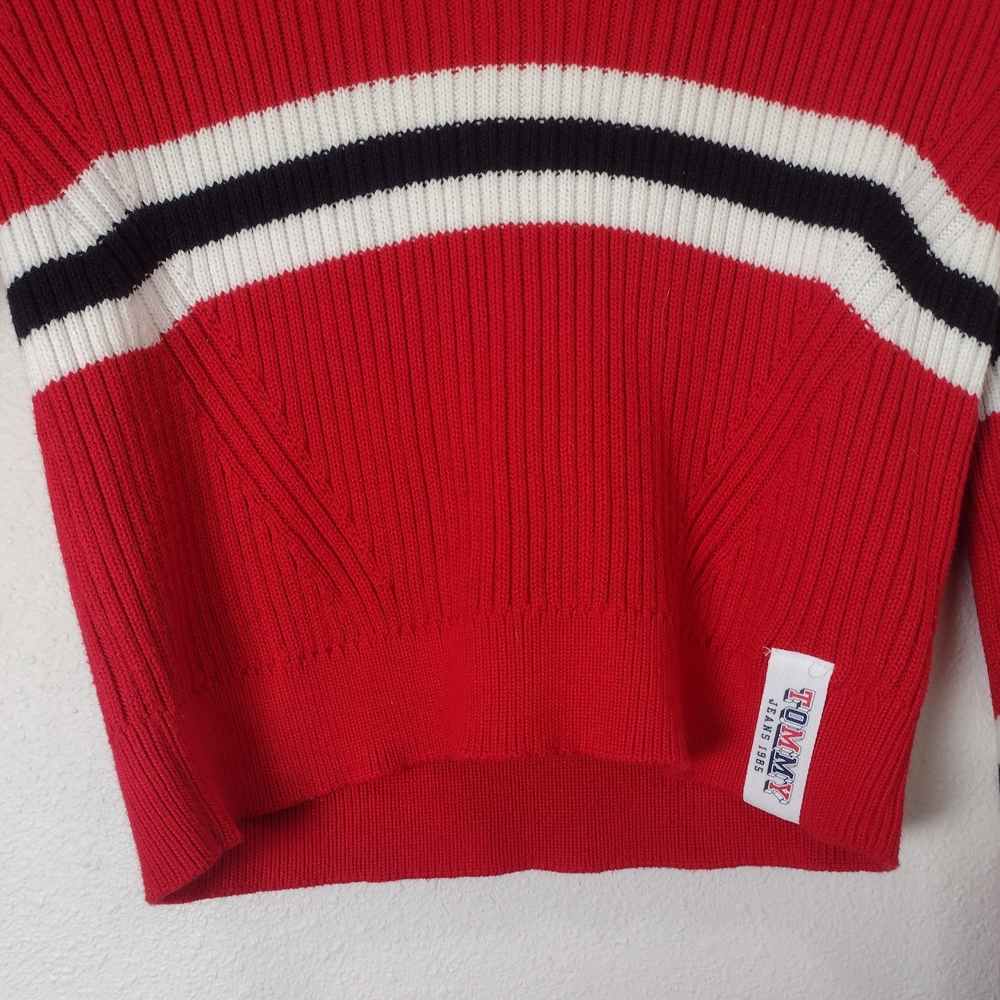 Tommy Hilfiger Tommy Jeans Red Striped Ribbed Knit Crewneck Sweater Size M - Picture 5 of 10
